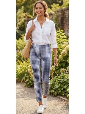 Old Navy High Rise Pixie Ankle Pants Blue Gingham Size 12